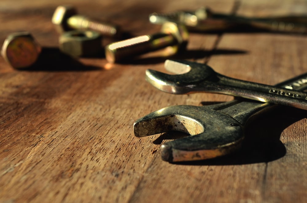 Close-up of spanners and bolts 