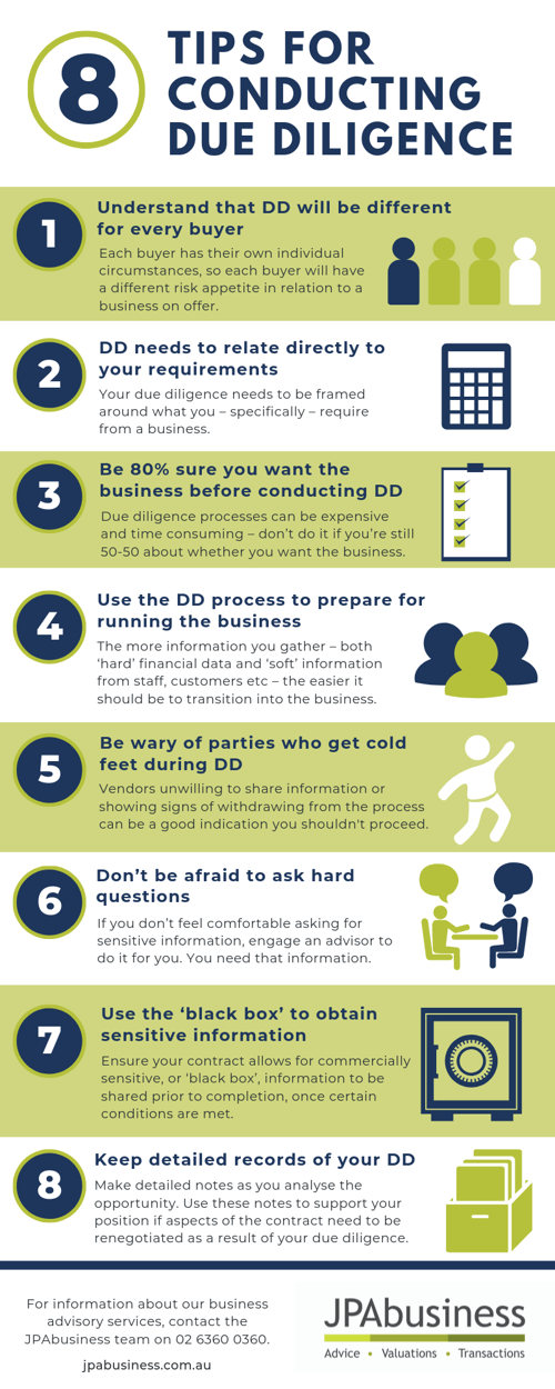 8 tips for conducting due diligence infographic