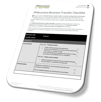Business Transfer Checklist front page