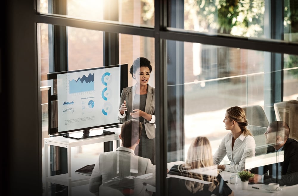 Businesswoman presenting to group