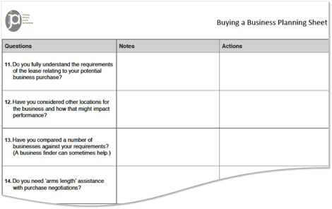 Buying a business planning sheet | JPAbusiness