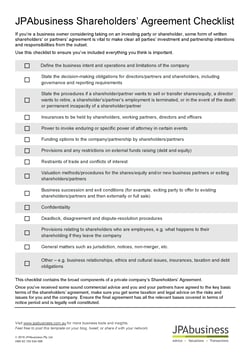 Shareholders agreement checklist 2021