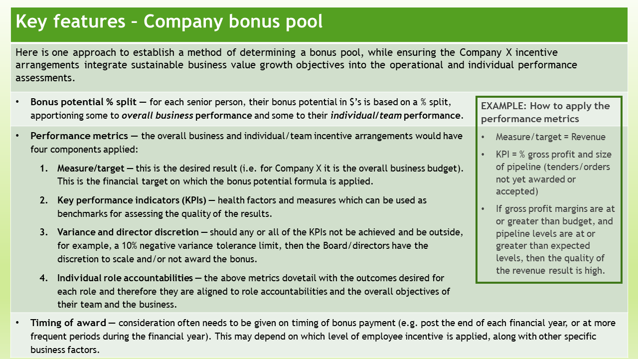 Company bonus pool key features