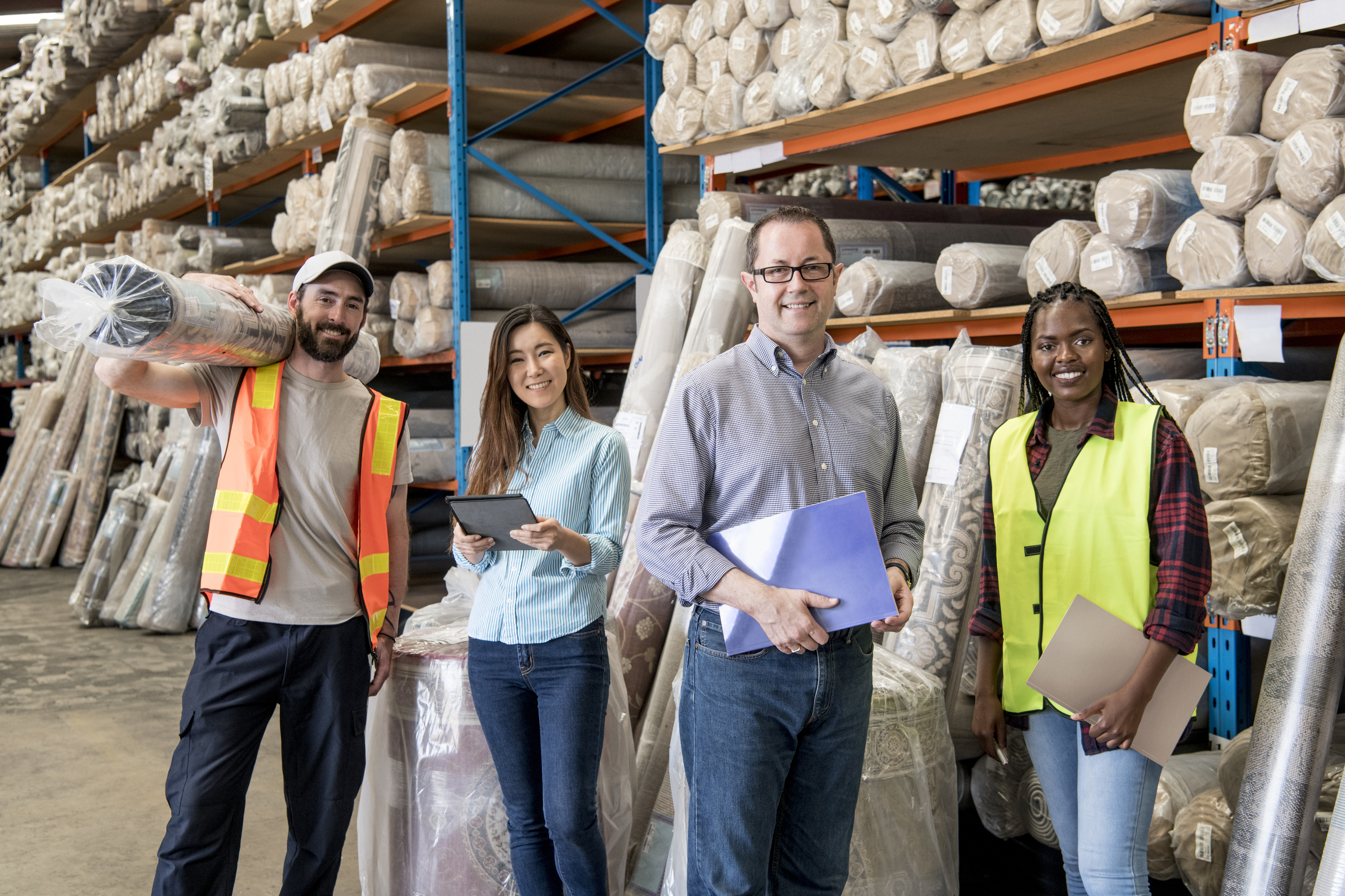 Man and woman working on a laptop in a factory